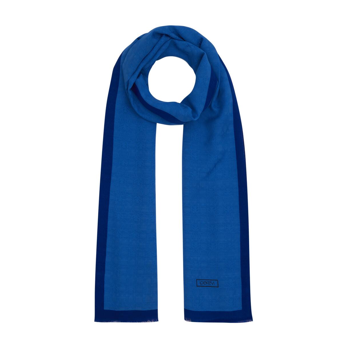 İpekevi Dört Mevsim Monogram Desen Şal 04356-Saks Mavi