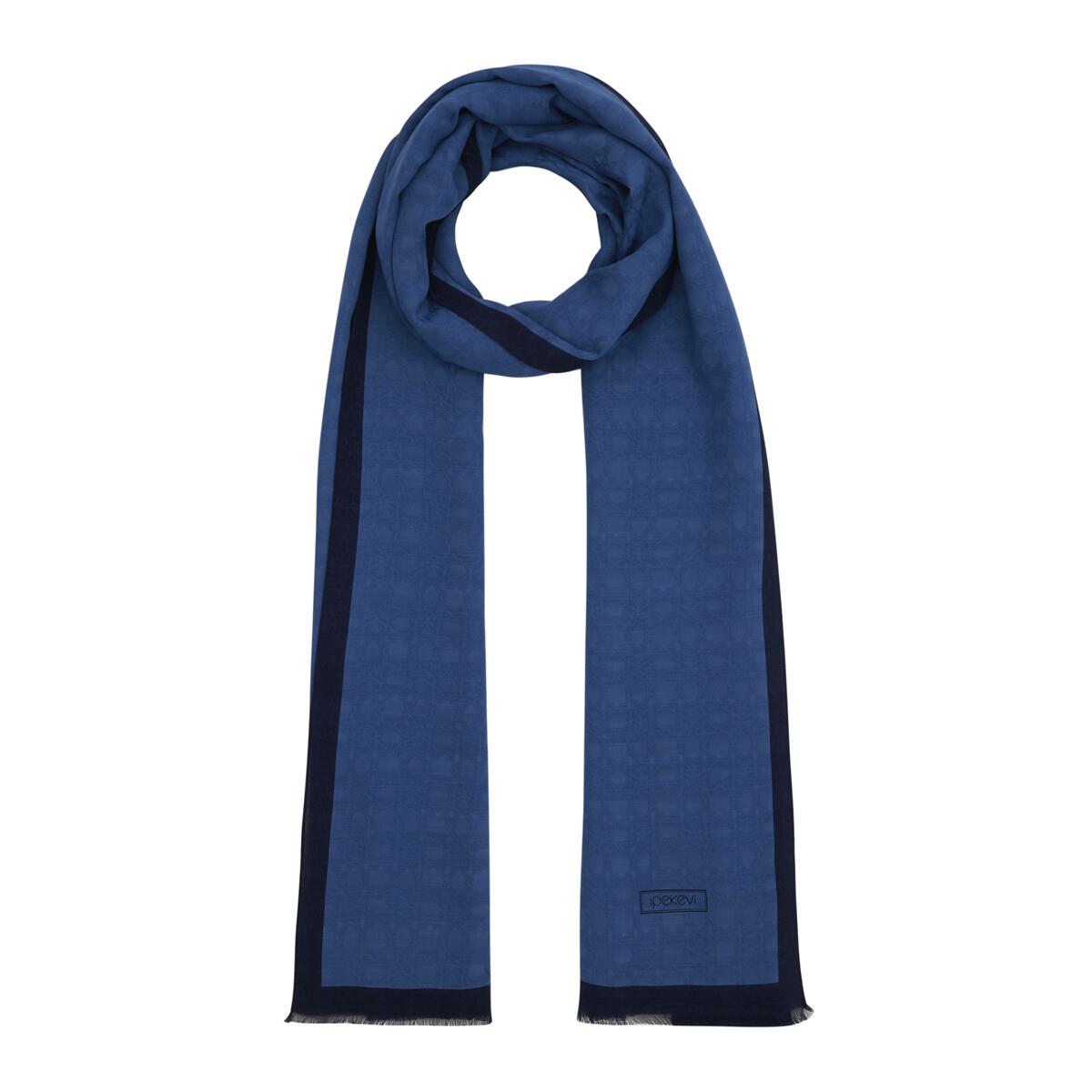 İpekevi Dört Mevsim Monogram Desen Şal 04356-Mavi
