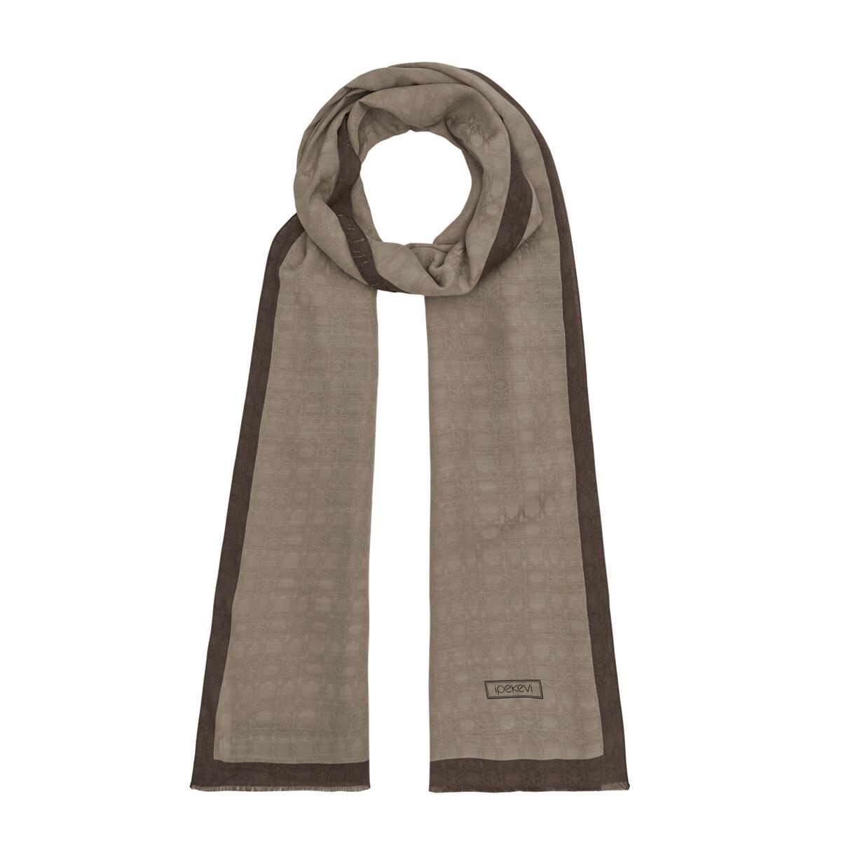 İpekevi Dört Mevsim Monogram Desen Şal 04356-Vizon