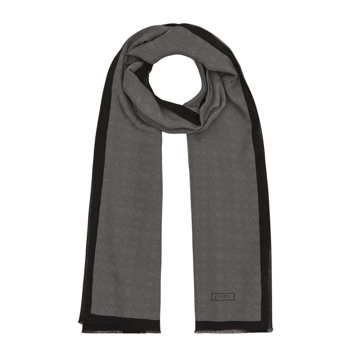 İpekevi Dört Mevsim Monogram Desen Şal 04356-Gümüş