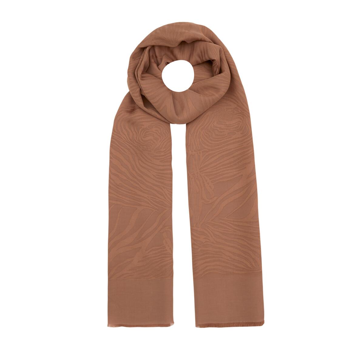 İpekevi Dört Mevsim Zebra Desenli Monogram Jakar Şal 04473-Tarçın