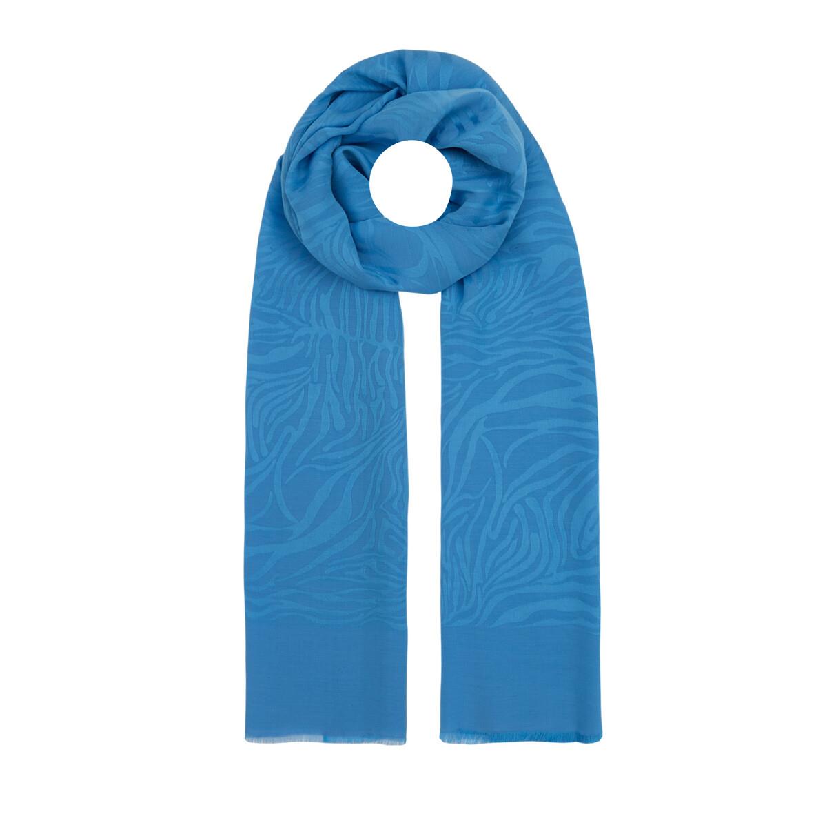 İpekevi Dört Mevsim Zebra Desenli Monogram Jakar Şal 04473-İndigo