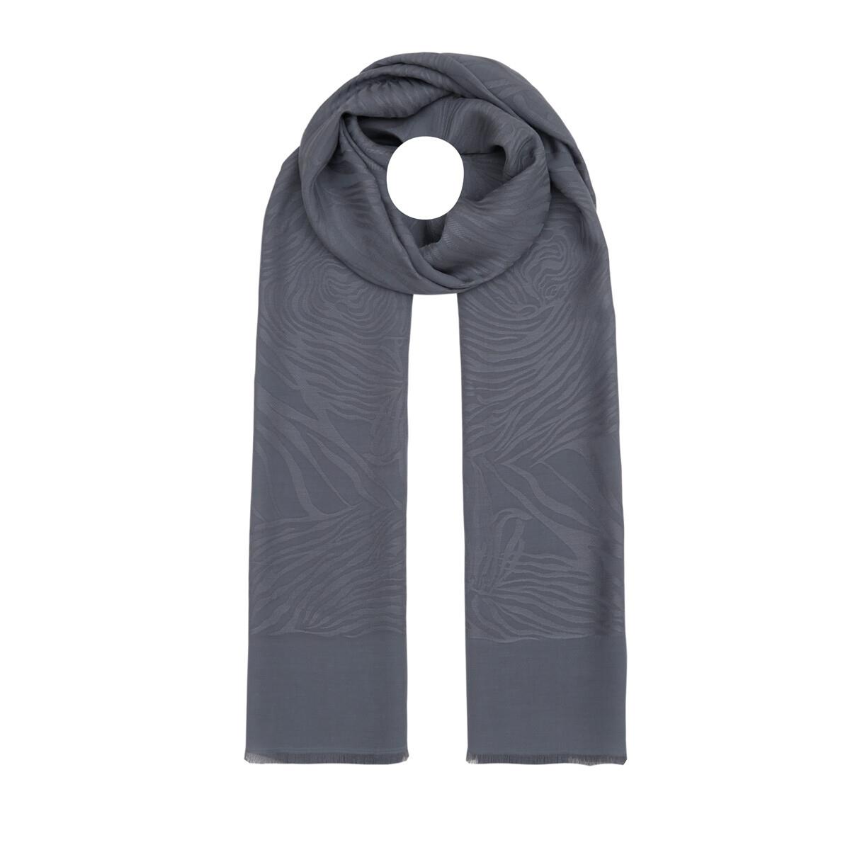 İpekevi Dört Mevsim Zebra Desenli Monogram Jakar Şal 04473-Gümüş