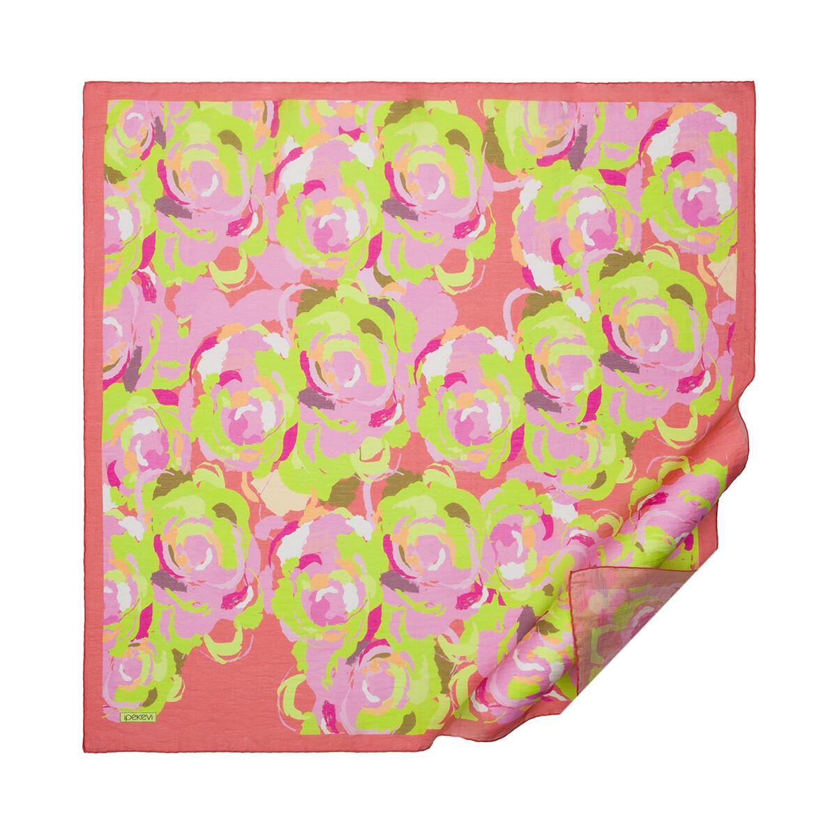 İpekevi Duygusal Çiçekler Tensel Soft Desenli Eşarp 02219-Pembe