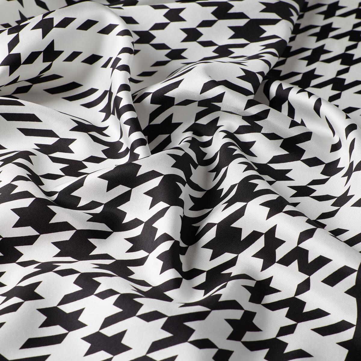 İpekevi Houndstooth Ekose Tivil İpek Eşarp 1149-Siyah Beyaz