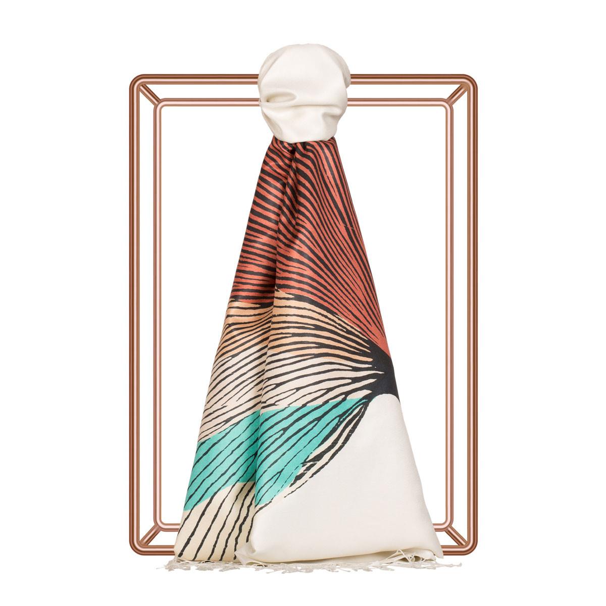 İpekevi İpek Ağacı Desenli İpek Şal 06435-Krem