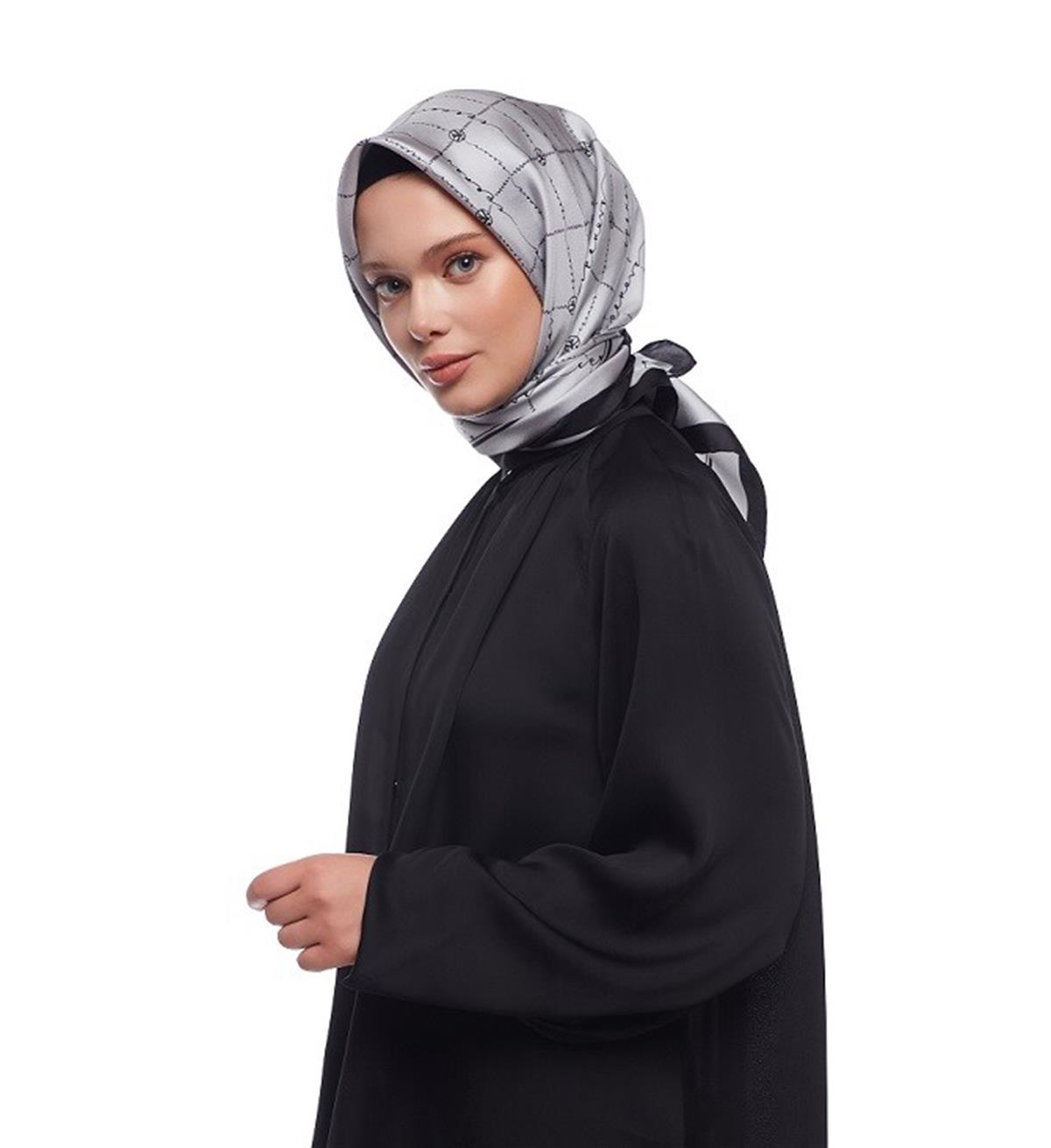 İpekevi İpek Monogram Tivil Eşarp 1141-Gümüş