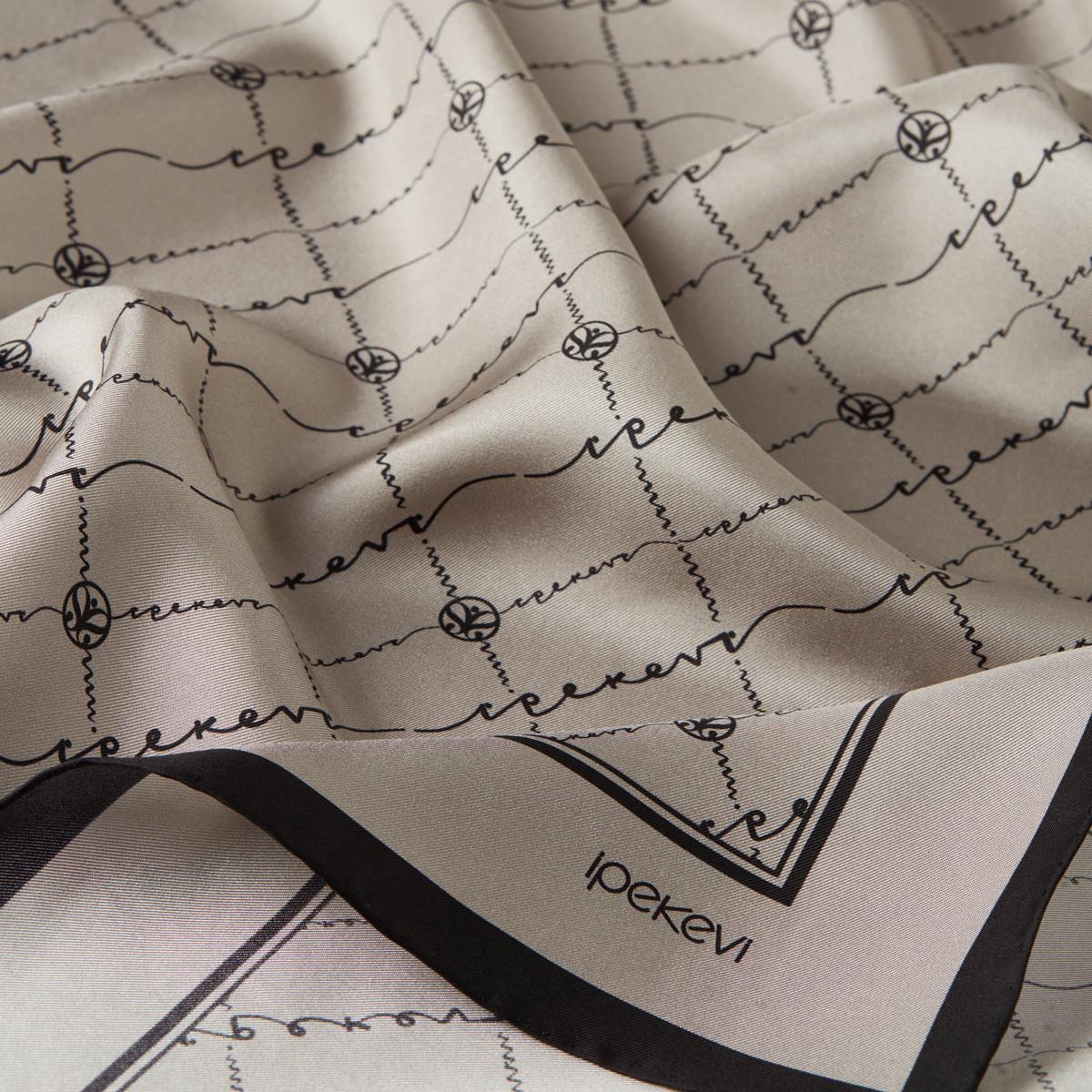 İpekevi İpek Monogram Tivil Eşarp 1141-Taş