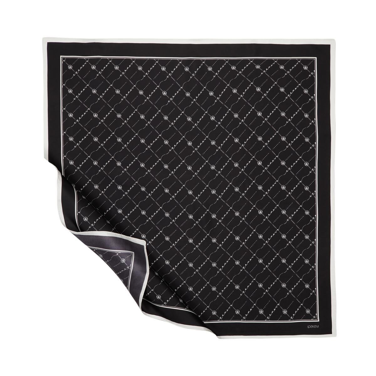 İpekevi İpek Monogram Tivil Eşarp 1141-Siyah Beyaz