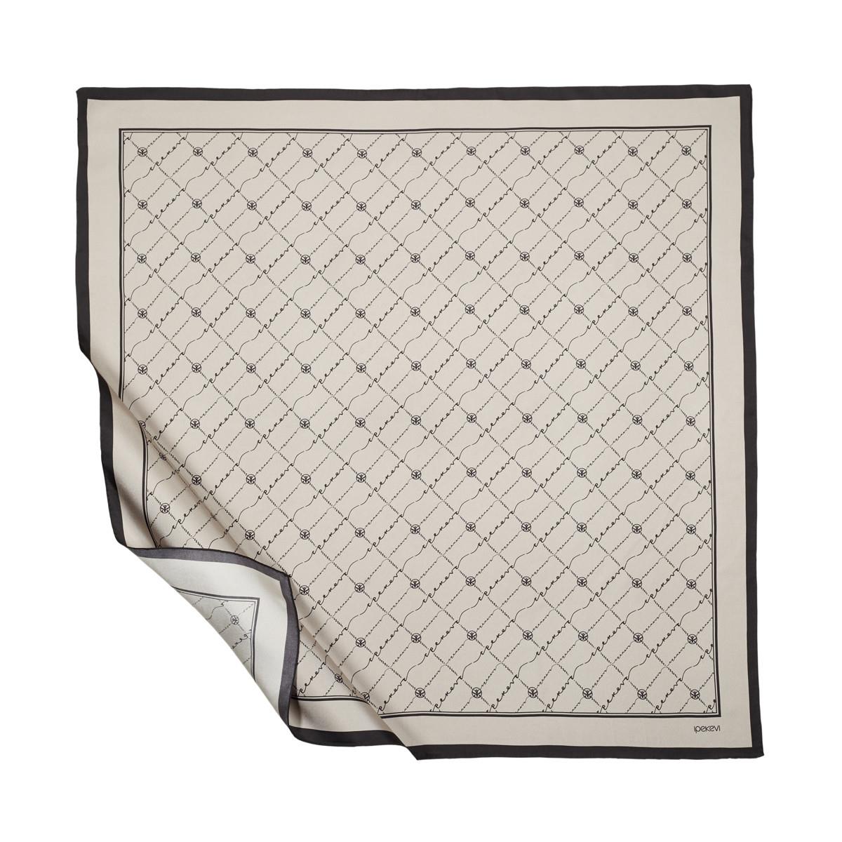 İpekevi İpek Monogram Tivil Eşarp 1141-Taş
