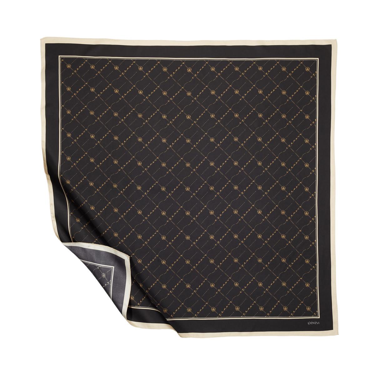 İpekevi İpek Monogram Tivil Eşarp 1141-Siyah Gold