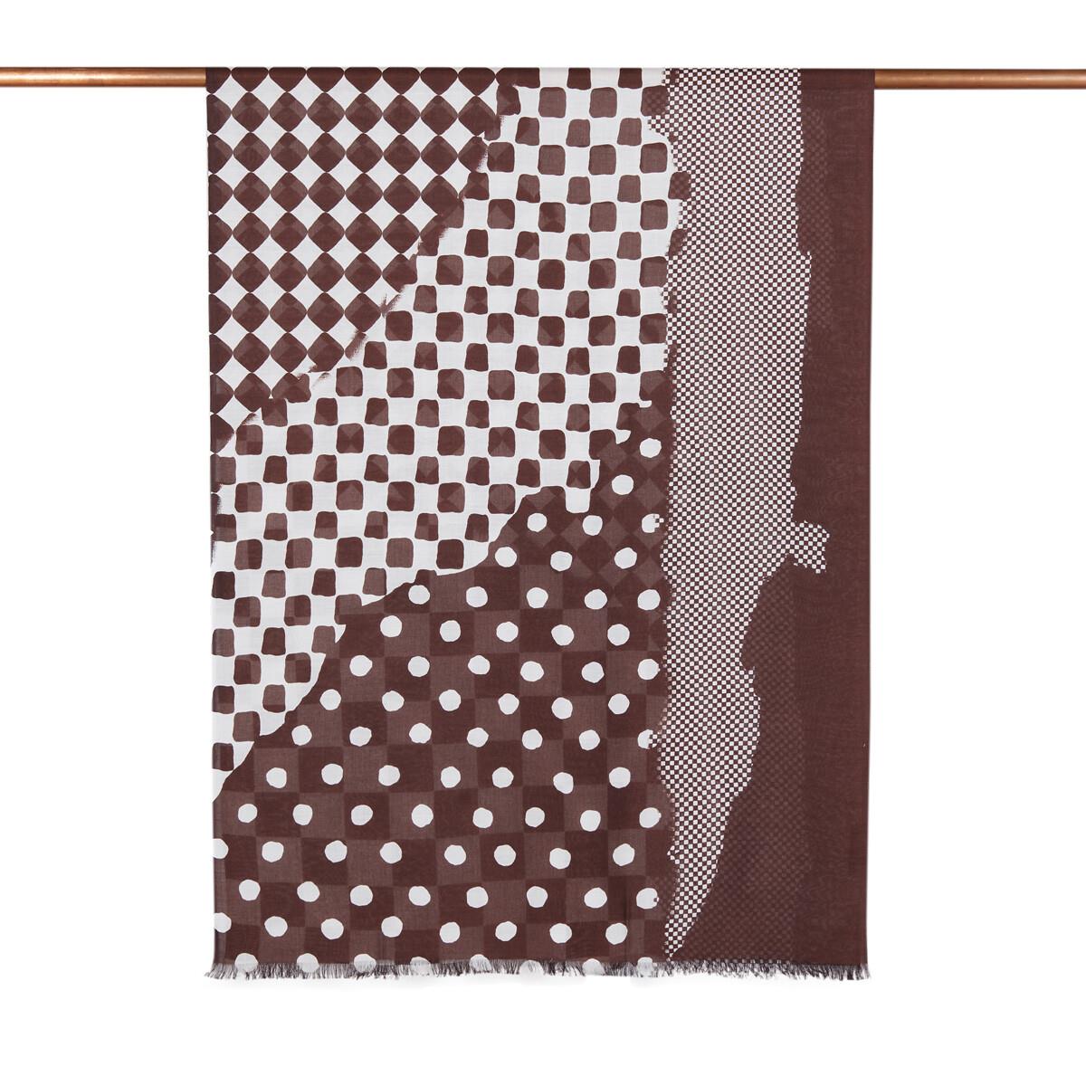 İpekevi Karma Geometri Desenli Şal 010487-Kahve