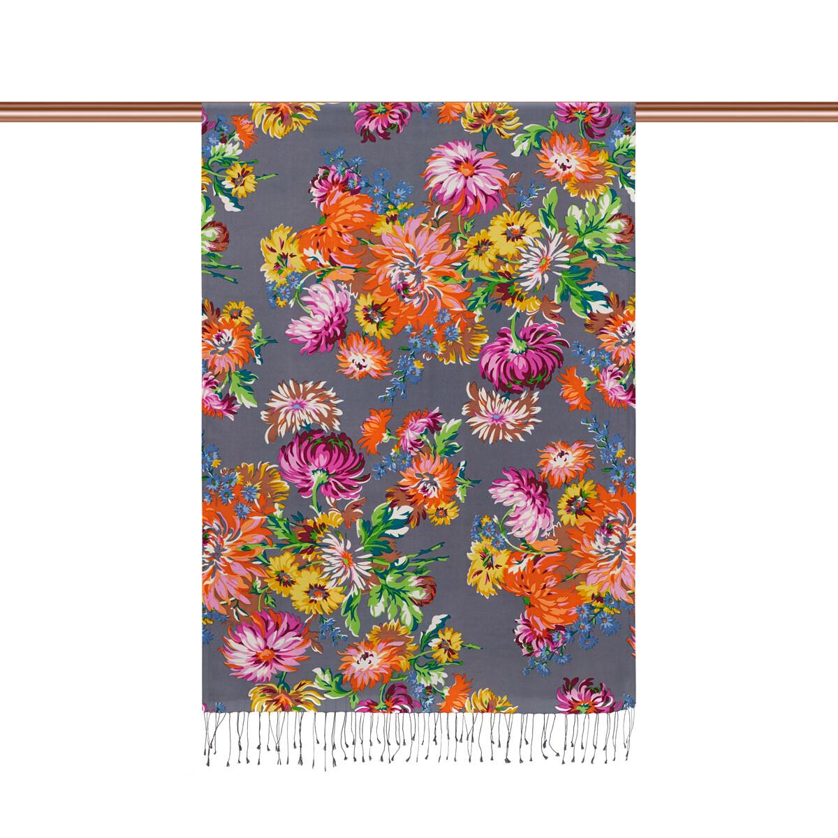 İpekevi Kasımpatı Desenli İpek Şal 04216-Gri