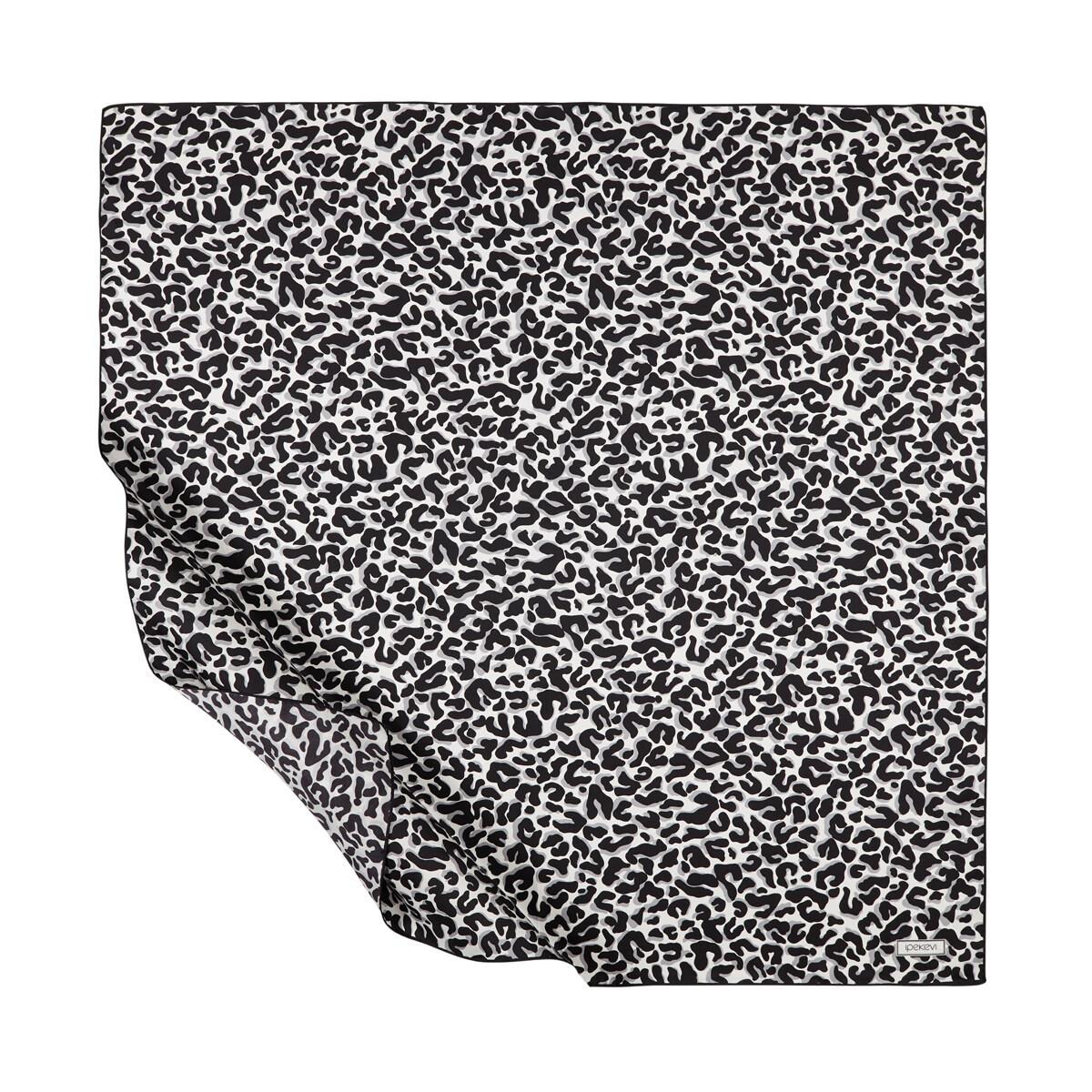 İpekevi Leopar Desenli İpek Eşarp 01164-Siyah