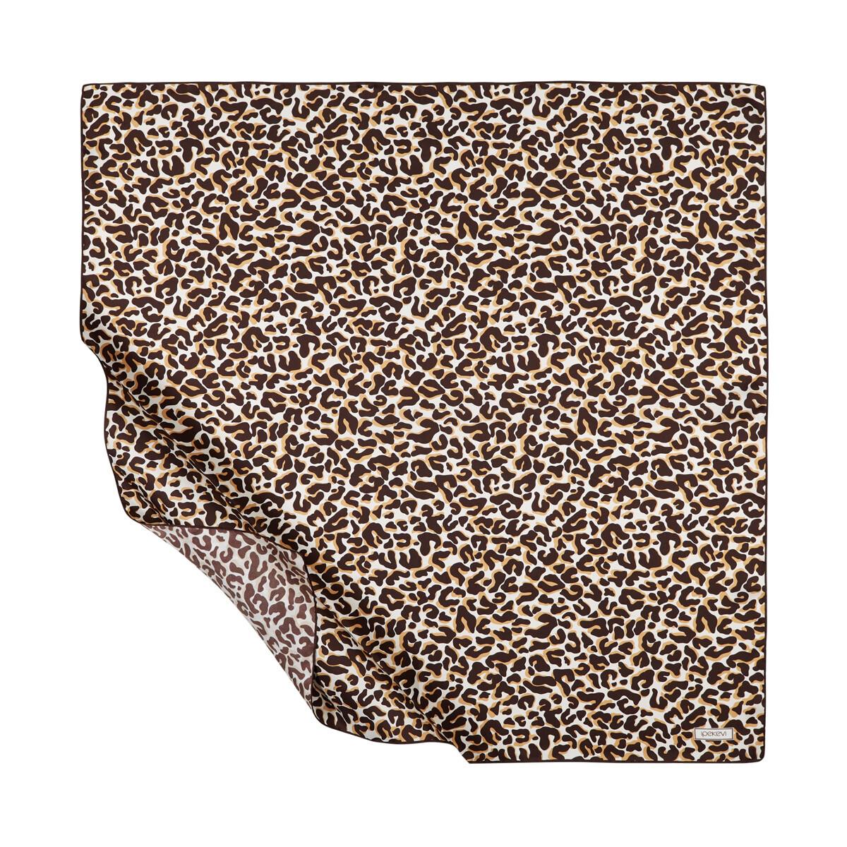 İpekevi Leopar Desenli İpek Eşarp 01164-Kahve