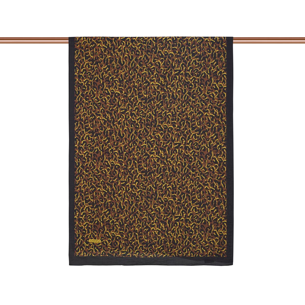 İpekevi Leopar Desenli Tensel Şal 02880-Siyah Gold
