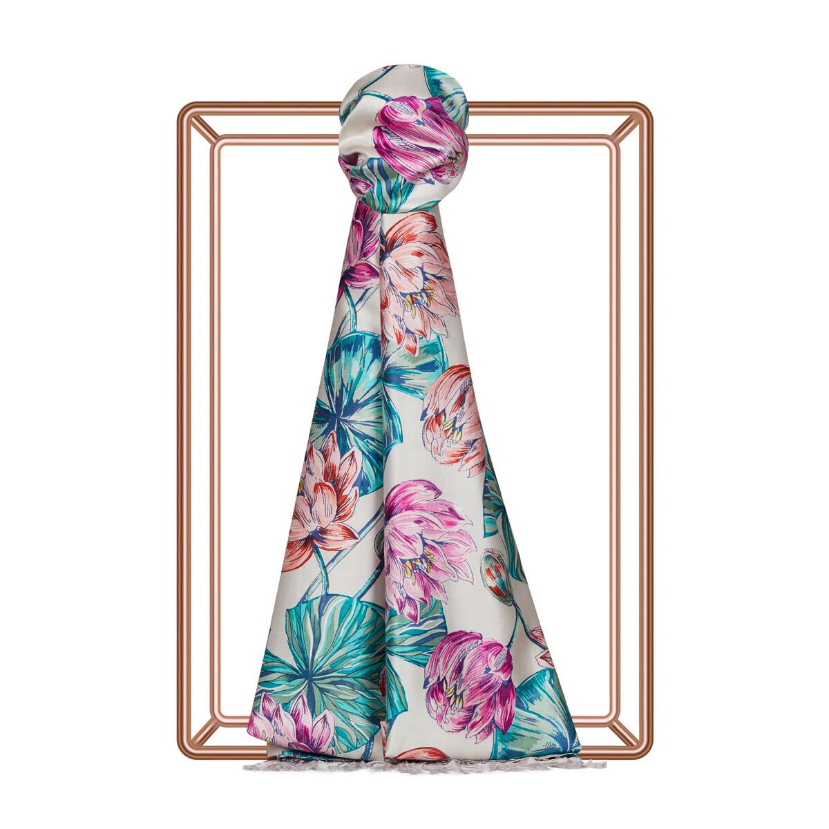 İpekevi Lotus Desenli İpek Şal 07798-Puslu Pembe