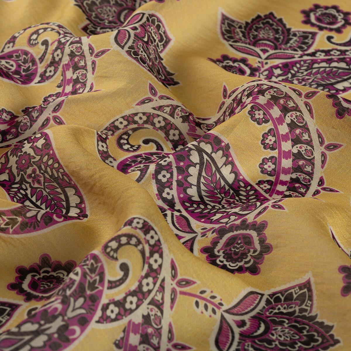 İpekevi Mezopotamya Model 04 Desenli Tensel Soft Eşarp 02227-Gold Fuşya