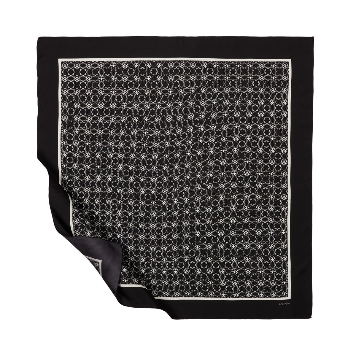 İpekevi Mini Seljuk Monogram Eşarp 01123-Siyah Beyaz