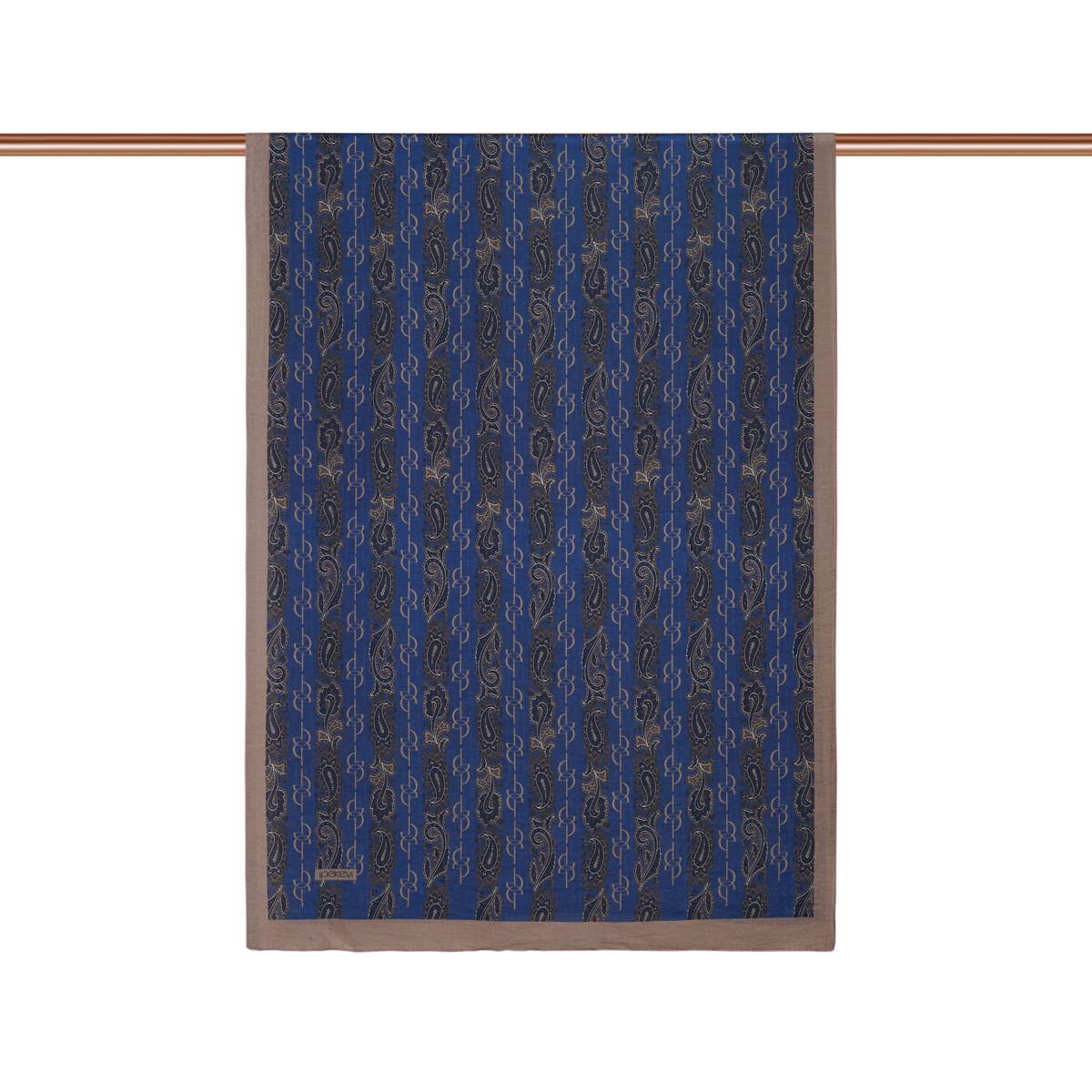 İpekevi Monogram Desenli Tensel Şal  02891-Kot Mavisi Vizon