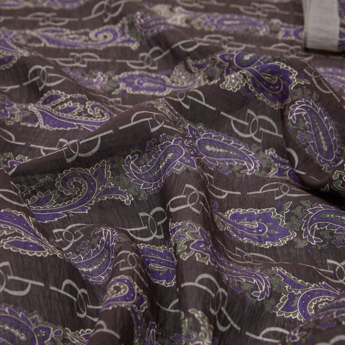 İpekevi Monogram Desenli Tensel Şal  02891-Gri Mor