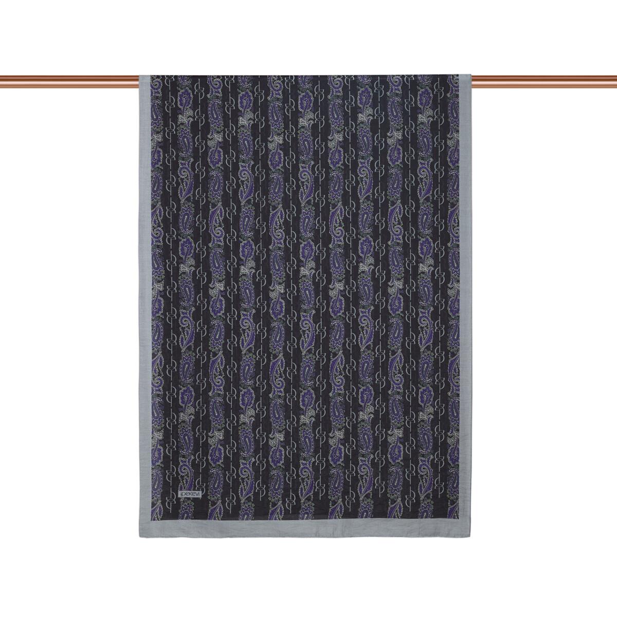 İpekevi Monogram Desenli Tensel Şal  02891-Gri Mor