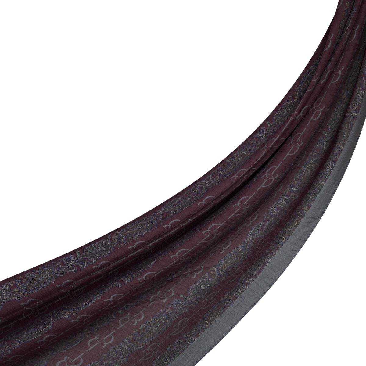 İpekevi Monogram Desenli Tensel Şal  02891-Mürdüm Füme