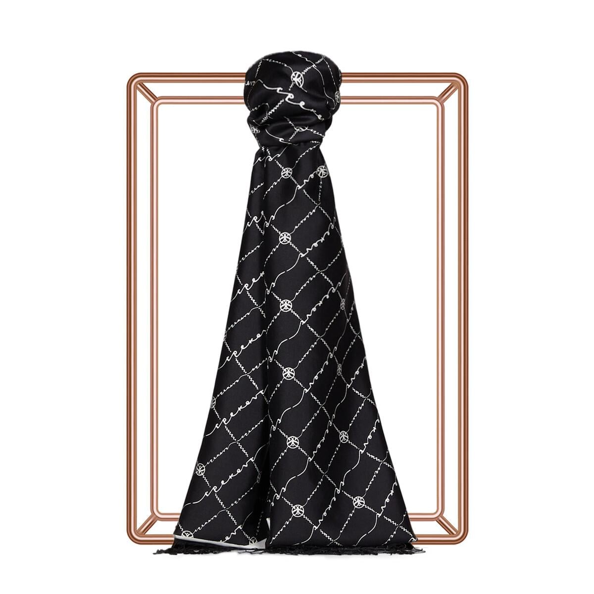 İpekevi Monogram İpek Şal 7553-Siyah