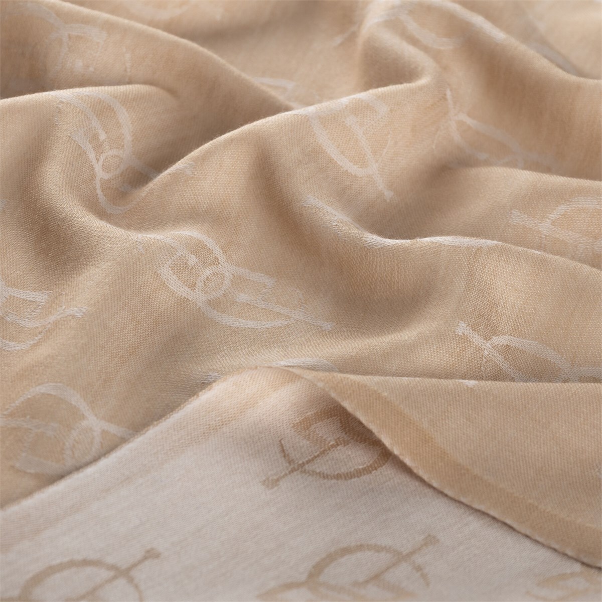 İpekevi Monogram Yün İpek Şal 09326-Açık Fondöten