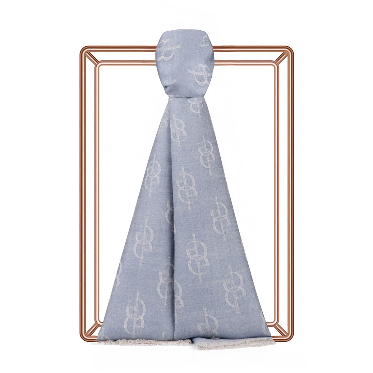 İpekevi Monogram Yün İpek Şal 09326-Bebe Mavisi