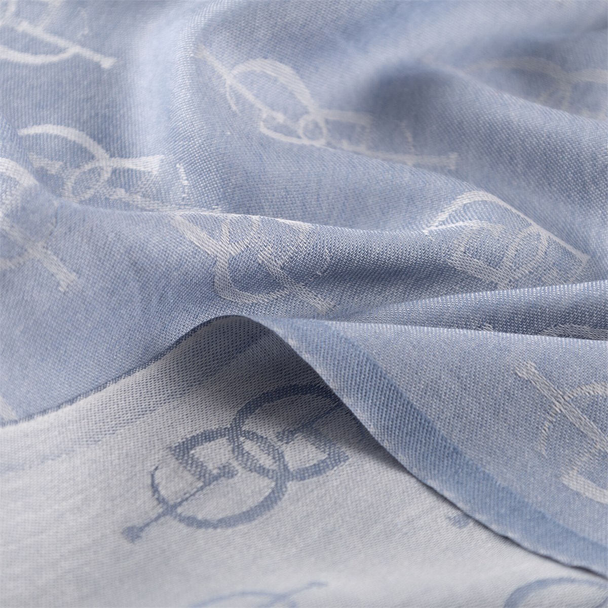 İpekevi Monogram Yün İpek Şal 09326-Bebe Mavisi