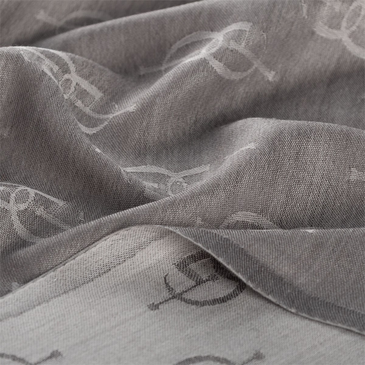 İpekevi Monogram Yün İpek Şal 09326-Gri
