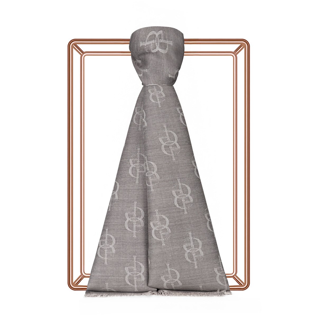 İpekevi Monogram Yün İpek Şal 09326-Gri