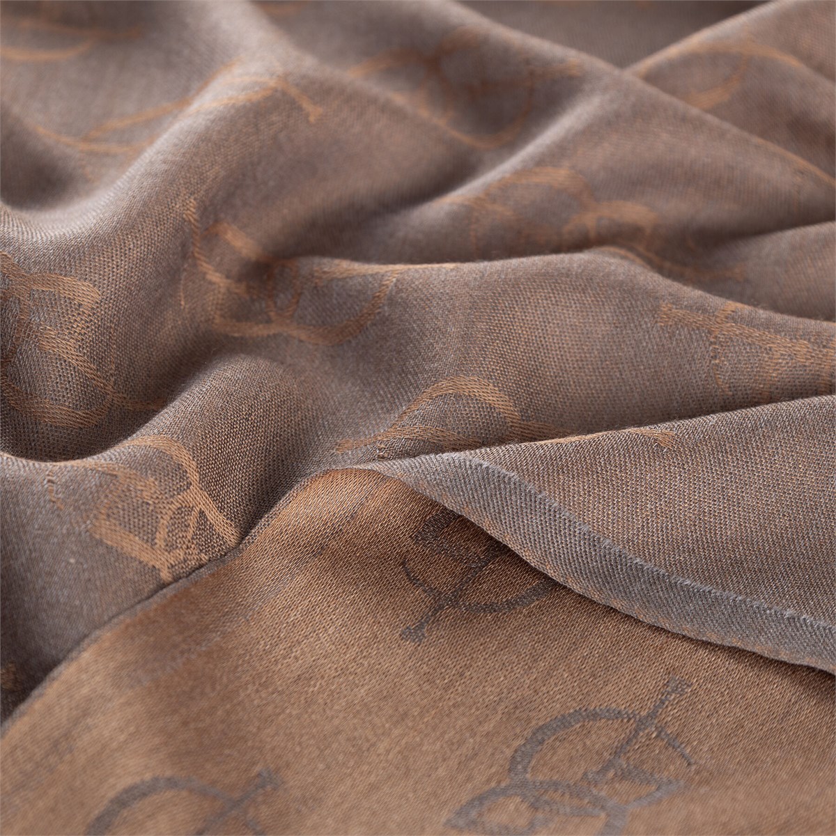 İpekevi Monogram Yün İpek Şal 09326-Kurşuni