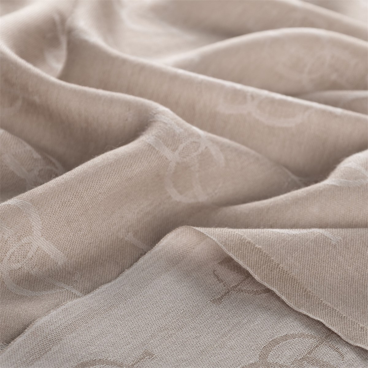İpekevi Monogram Yün İpek Şal 09326-Taş
