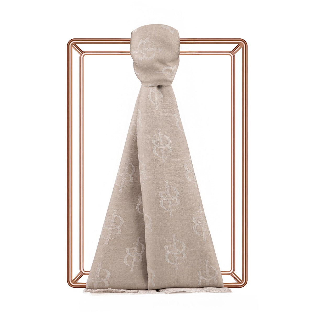 İpekevi Monogram Yün İpek Şal 09326-Taş