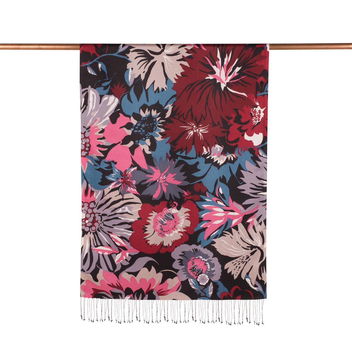 İpekevi Nihavent Desenli İpek Şal 06111-Siyah Kırmızı