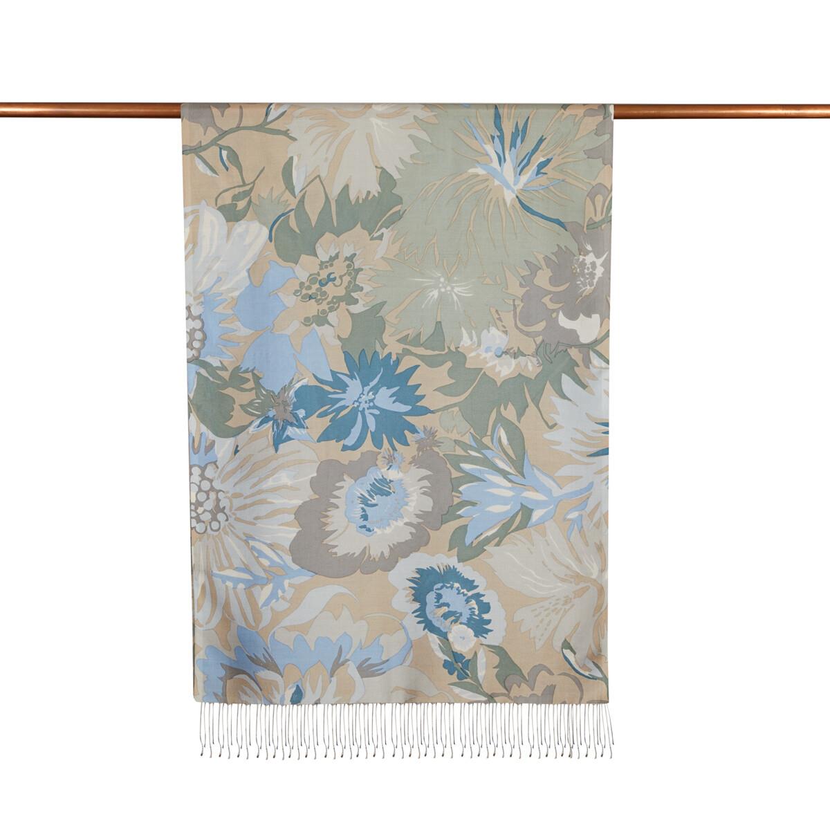 İpekevi Nihavent Desenli İpek Şal 06111-Bebe Mavisi