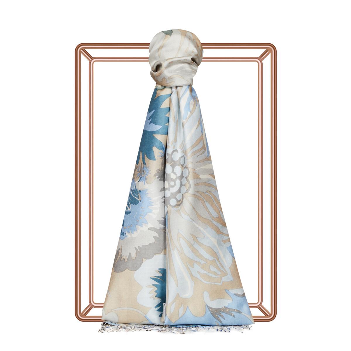 İpekevi Nihavent Desenli İpek Şal 06111-Bebe Mavisi