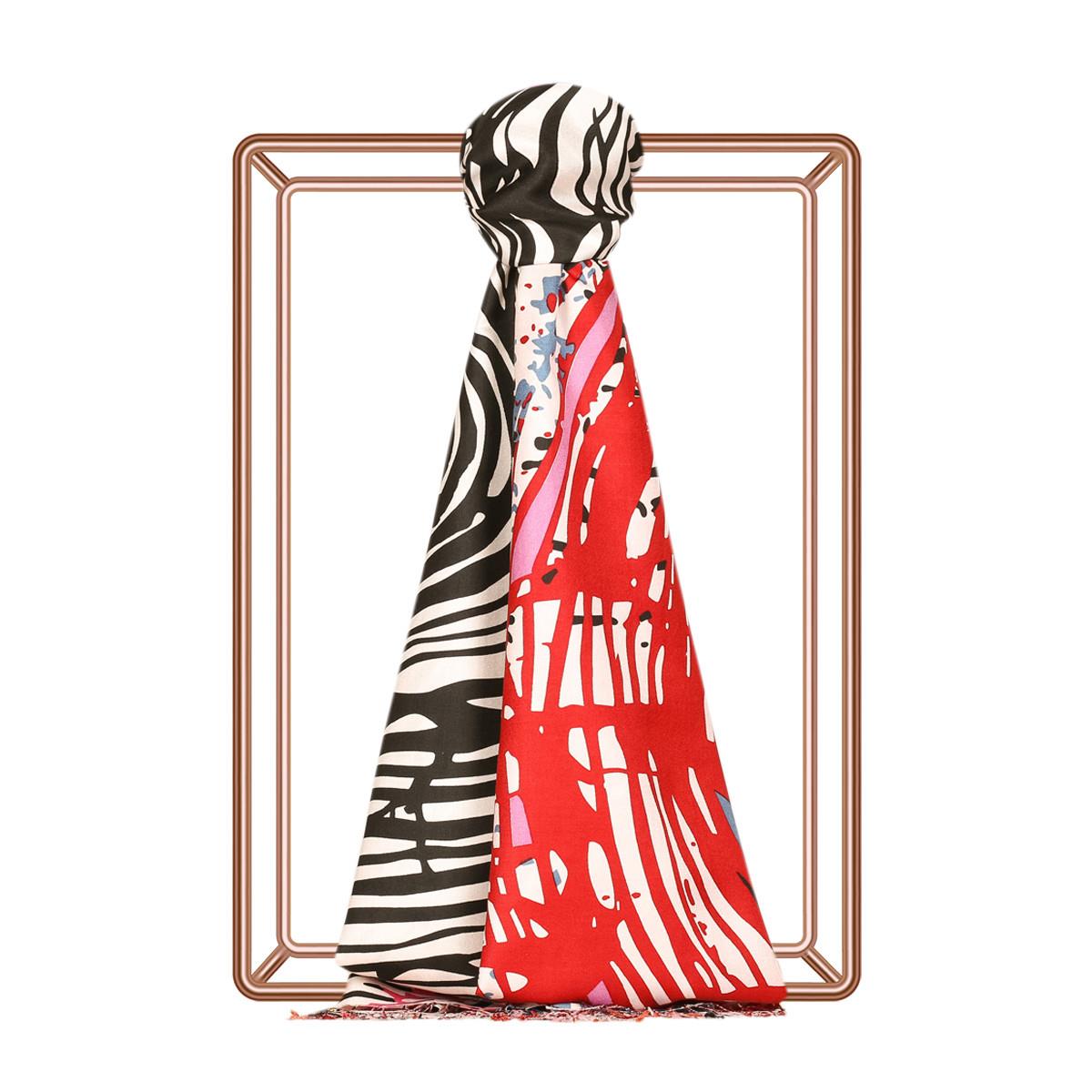 İpekevi Renkli Zebra Desenli İpek Şal 01940-Model 01