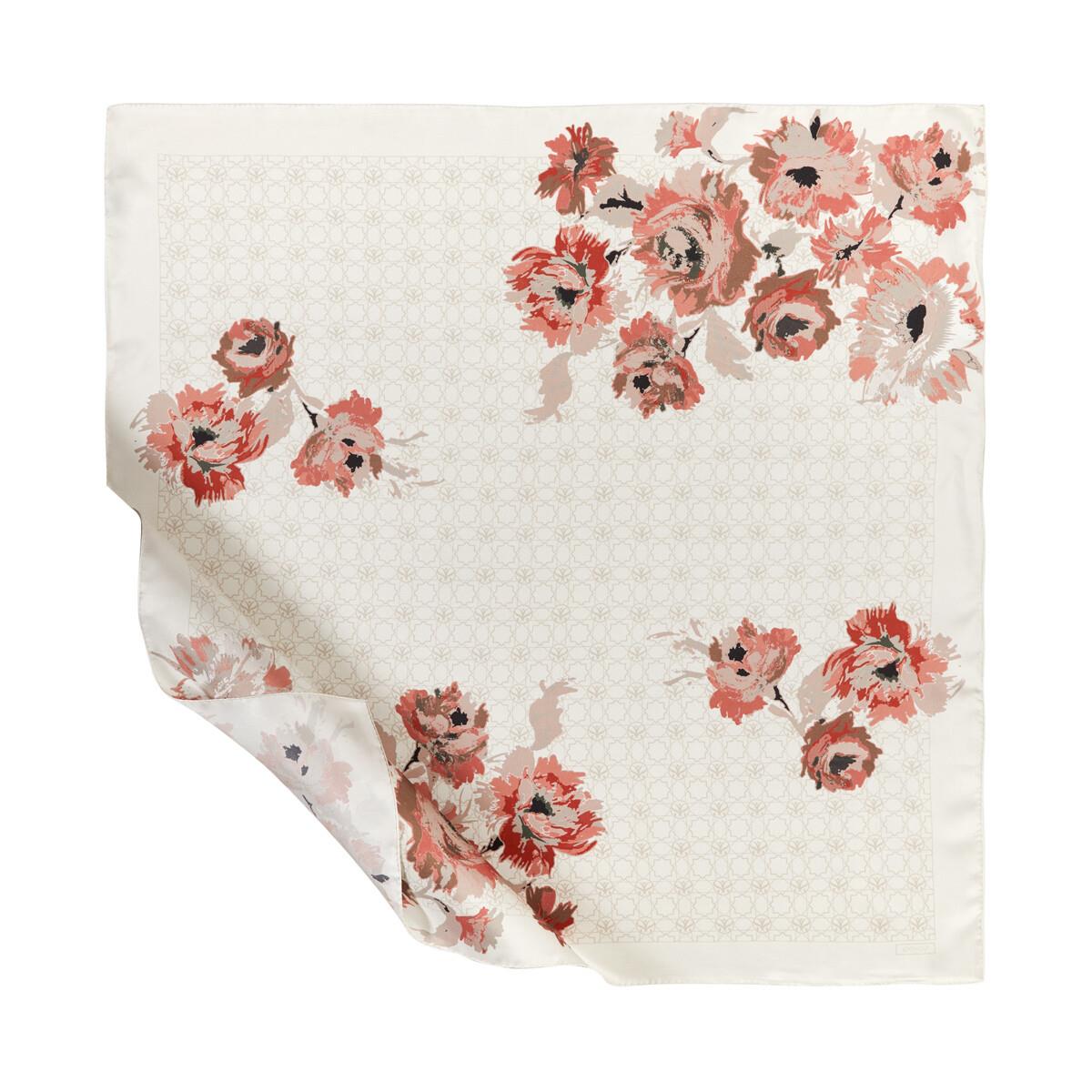İpekevi Şakayık Monogram Tivil İpek Eşarp 01205-Krem