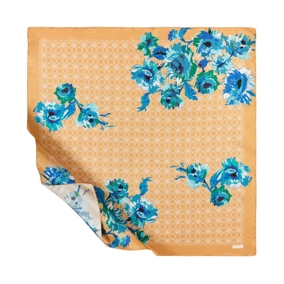 İpekevi Şakayık Monogram Tivil İpek Eşarp 01205-Gold