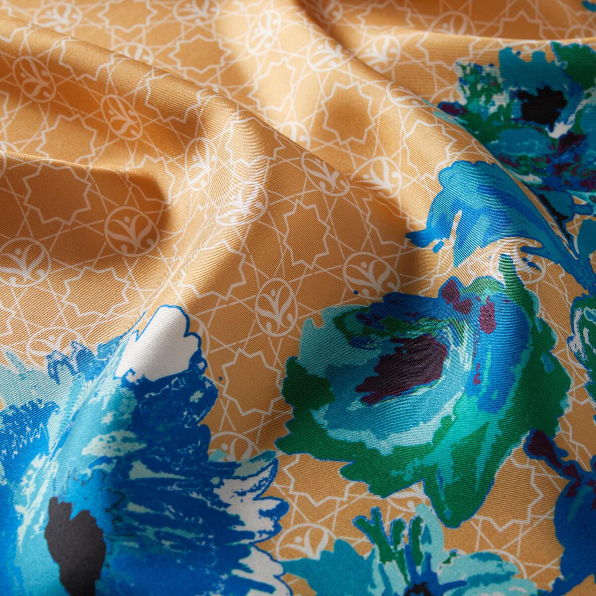 İpekevi Şakayık Monogram Tivil İpek Eşarp 01205-Gold