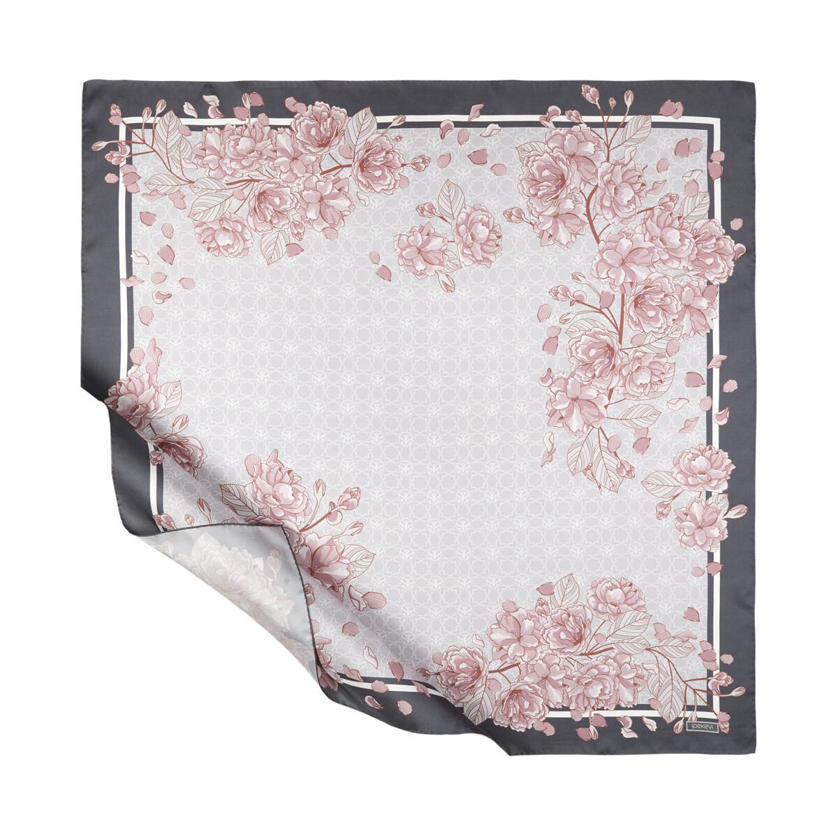 İpekevi Sakura Monogram Desenli Tivil İpek Eşarp 01198-Gümüş