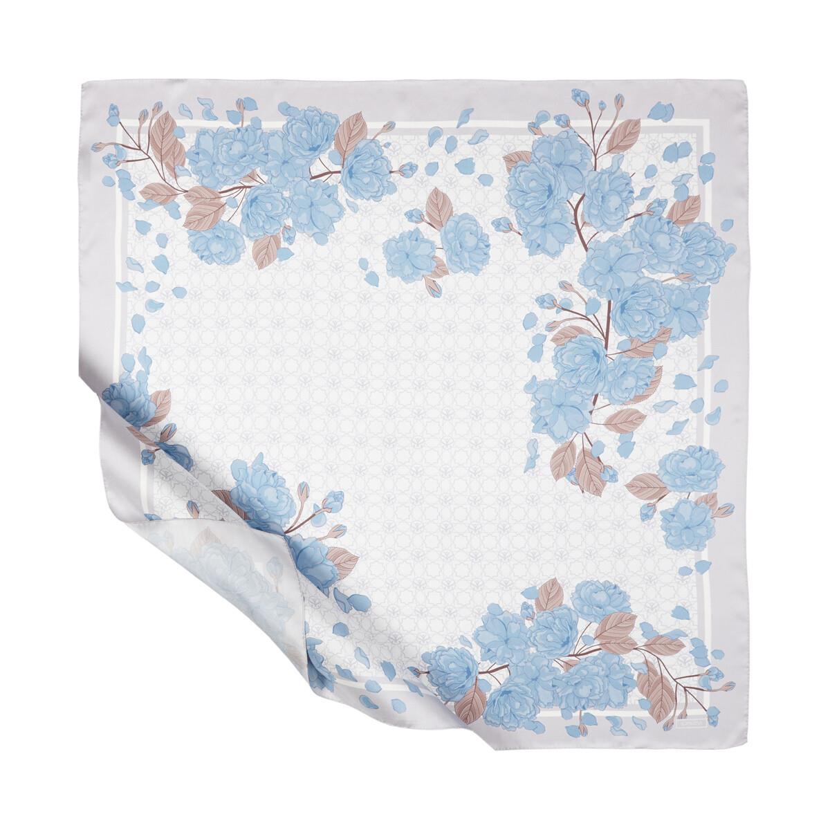 İpekevi Sakura Monogram Desenli Tivil İpek Eşarp 01198-Bebe Mavisi