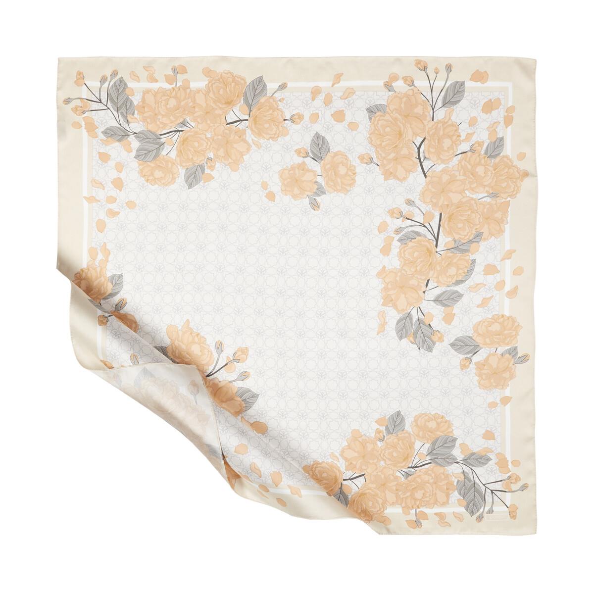 İpekevi Sakura Monogram Desenli Tivil İpek Eşarp 01198-Krem