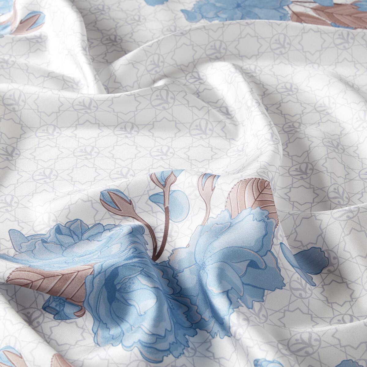 İpekevi Sakura Monogram Desenli Tivil İpek Eşarp 01198-Bebe Mavisi