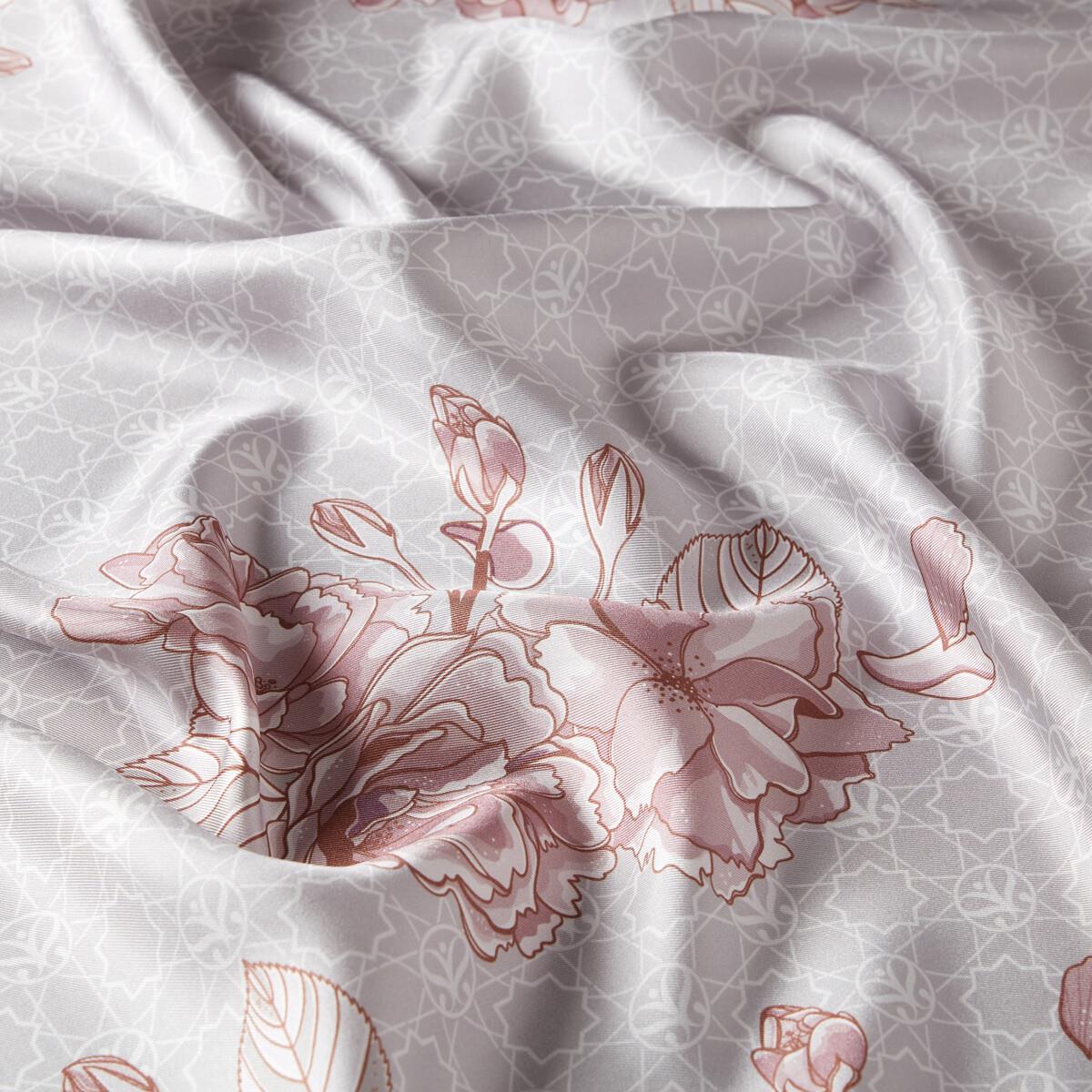 İpekevi Sakura Monogram Desenli Tivil İpek Eşarp 01198-Gümüş