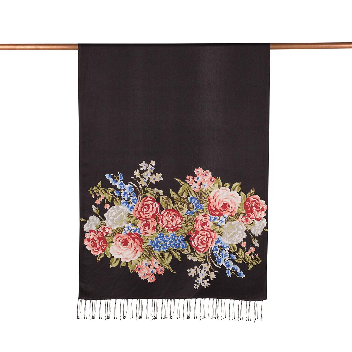 İpekevi Saray Bahçesi Desenli İpek Şal 02677-Siyah Klasik