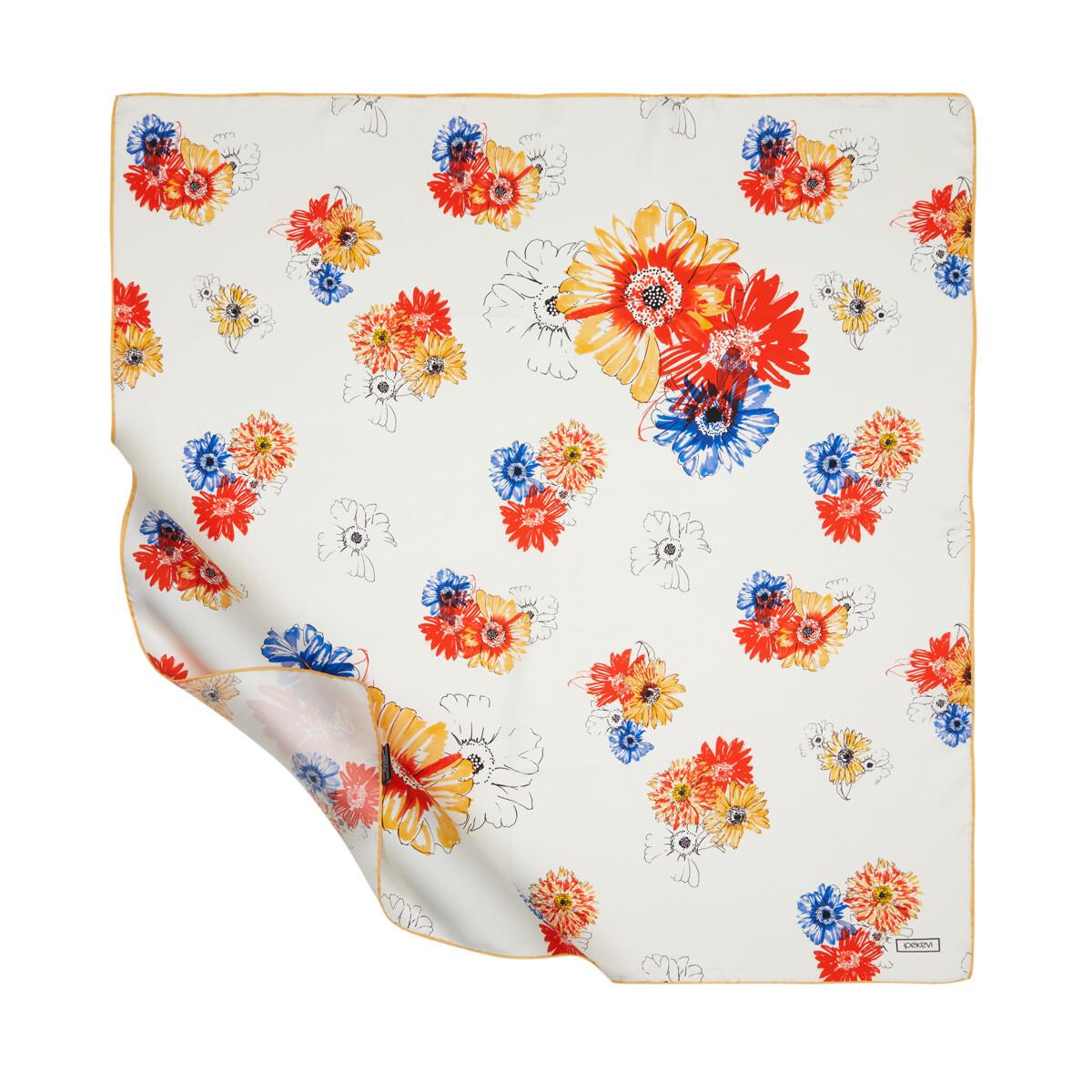 İpekevi Tek Çiçek Tivil İpek Eşarp 01271-Krem